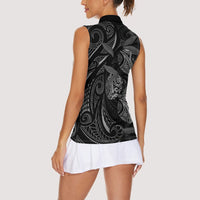 Hawaiian Mango Tribal Tattoo Women Sleeveless Polo Shirt Black White Pacific Traditional Pattern LT9 - Polynesian Pride