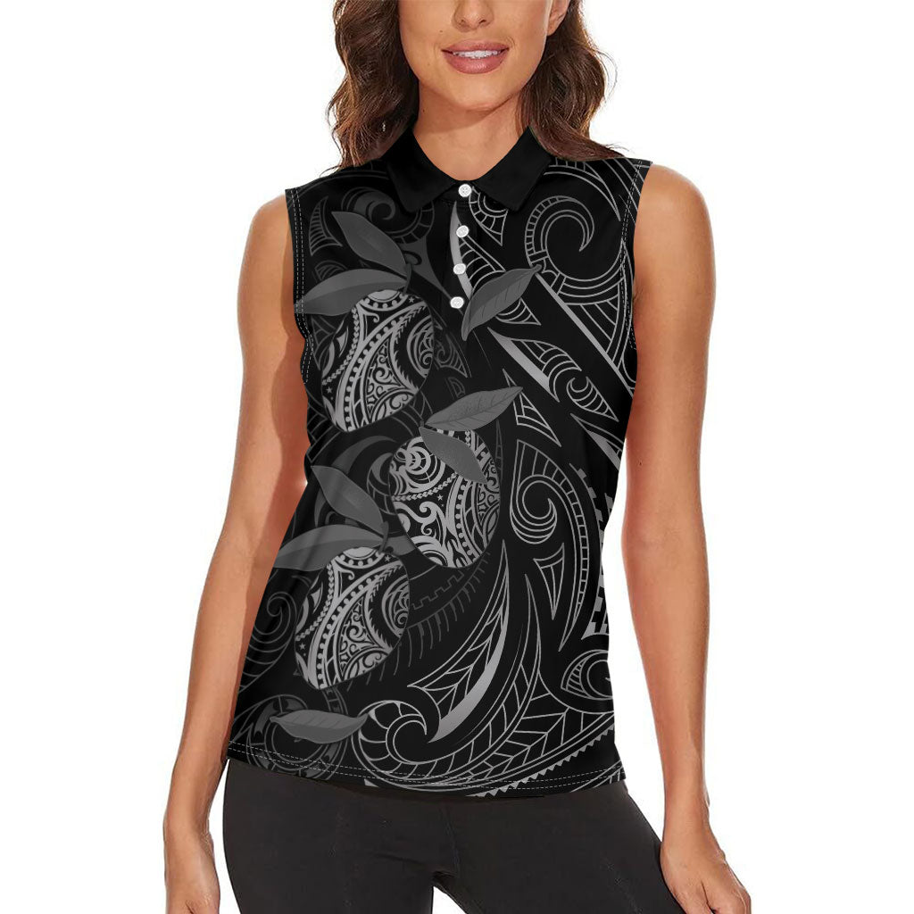 Hawaiian Mango Tribal Tattoo Women Sleeveless Polo Shirt Black White Pacific Traditional Pattern LT9 - Polynesian Pride