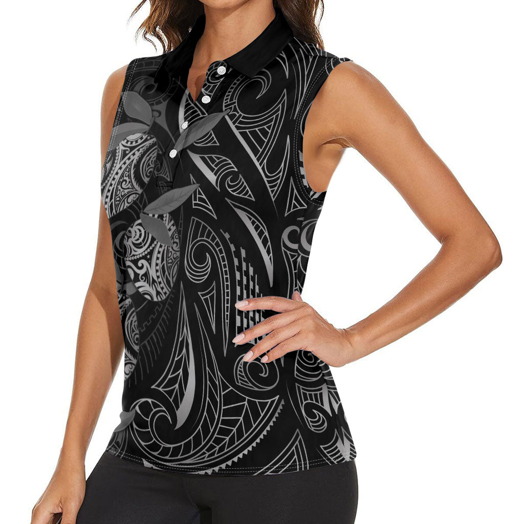 Hawaiian Mango Tribal Tattoo Women Sleeveless Polo Shirt Black White Pacific Traditional Pattern LT9 - Polynesian Pride