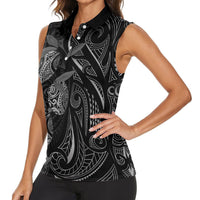 Hawaiian Mango Tribal Tattoo Women Sleeveless Polo Shirt Black White Pacific Traditional Pattern LT9 - Polynesian Pride