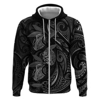 Hawaiian Mango Tribal Tattoo Zip Hoodie Black White Pacific Traditional Pattern LT9 Zip Hoodie Black - Polynesian Pride
