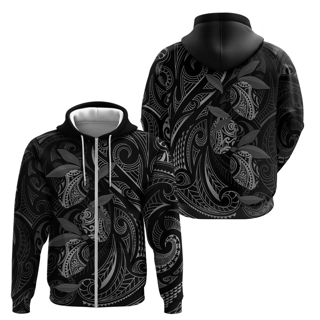 Hawaiian Mango Tribal Tattoo Zip Hoodie Black White Pacific Traditional Pattern LT9 - Polynesian Pride
