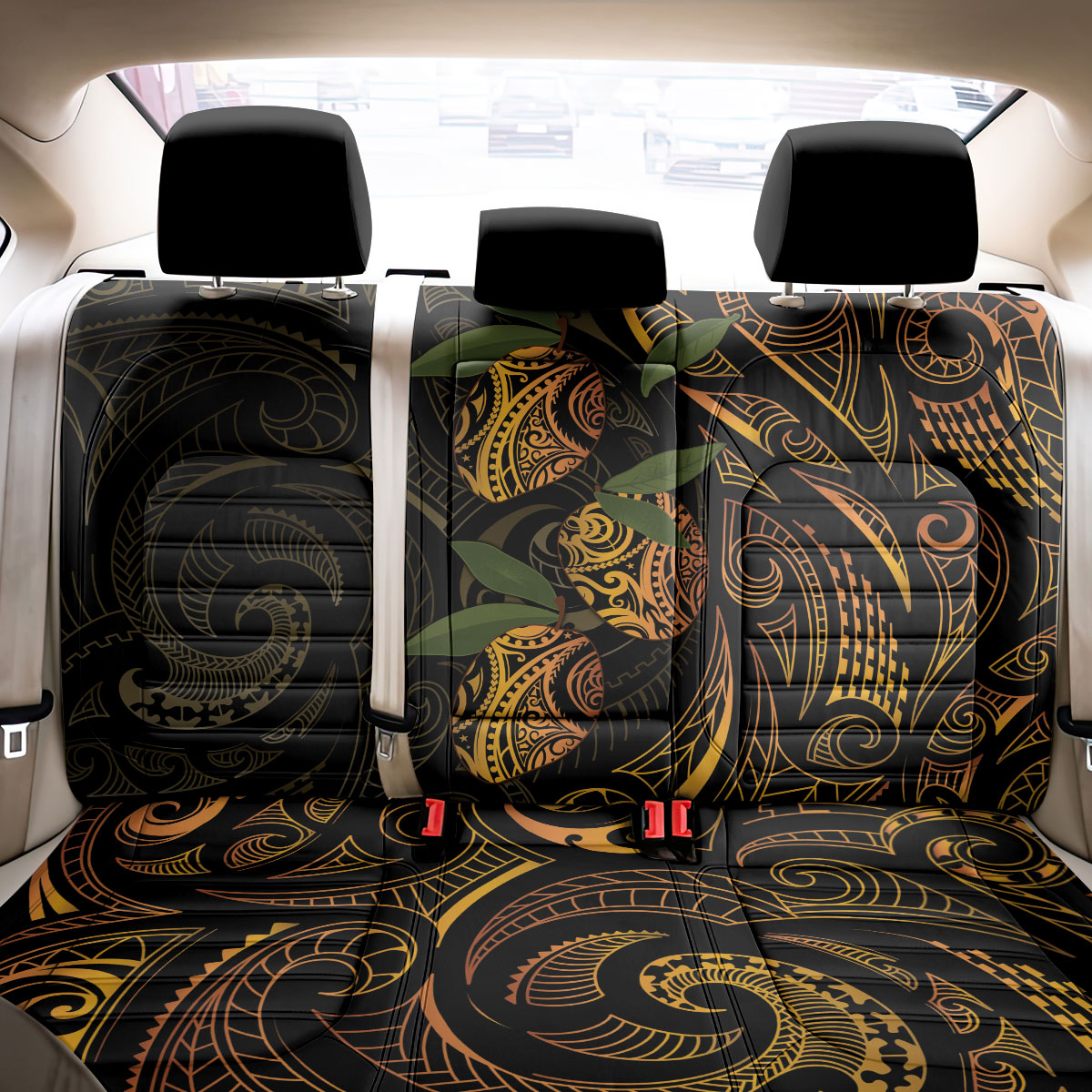 Hawaiian Mango Tribal Tattoo Back Car Seat Cover Gold Pacific Traditional Pattern LT9 - Polynesian Pride