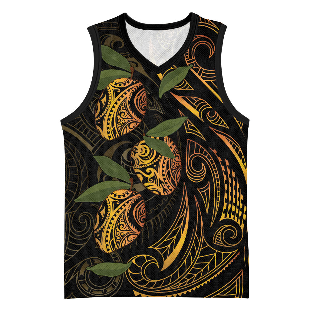 Hawaiian Mango Tribal Tattoo Basketball Jersey Gold Pacific Traditional Pattern LT9 Unisex Gold - Polynesian Pride