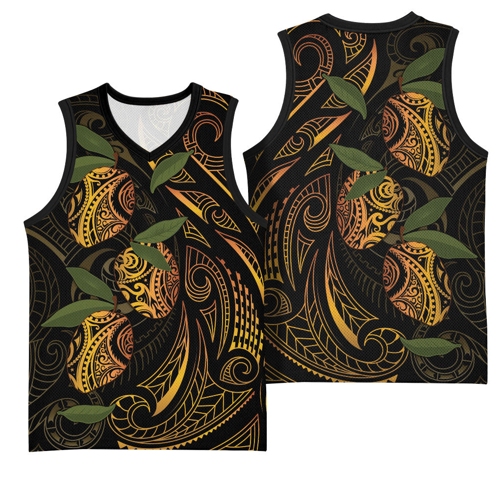 Hawaiian Mango Tribal Tattoo Basketball Jersey Gold Pacific Traditional Pattern LT9 - Polynesian Pride