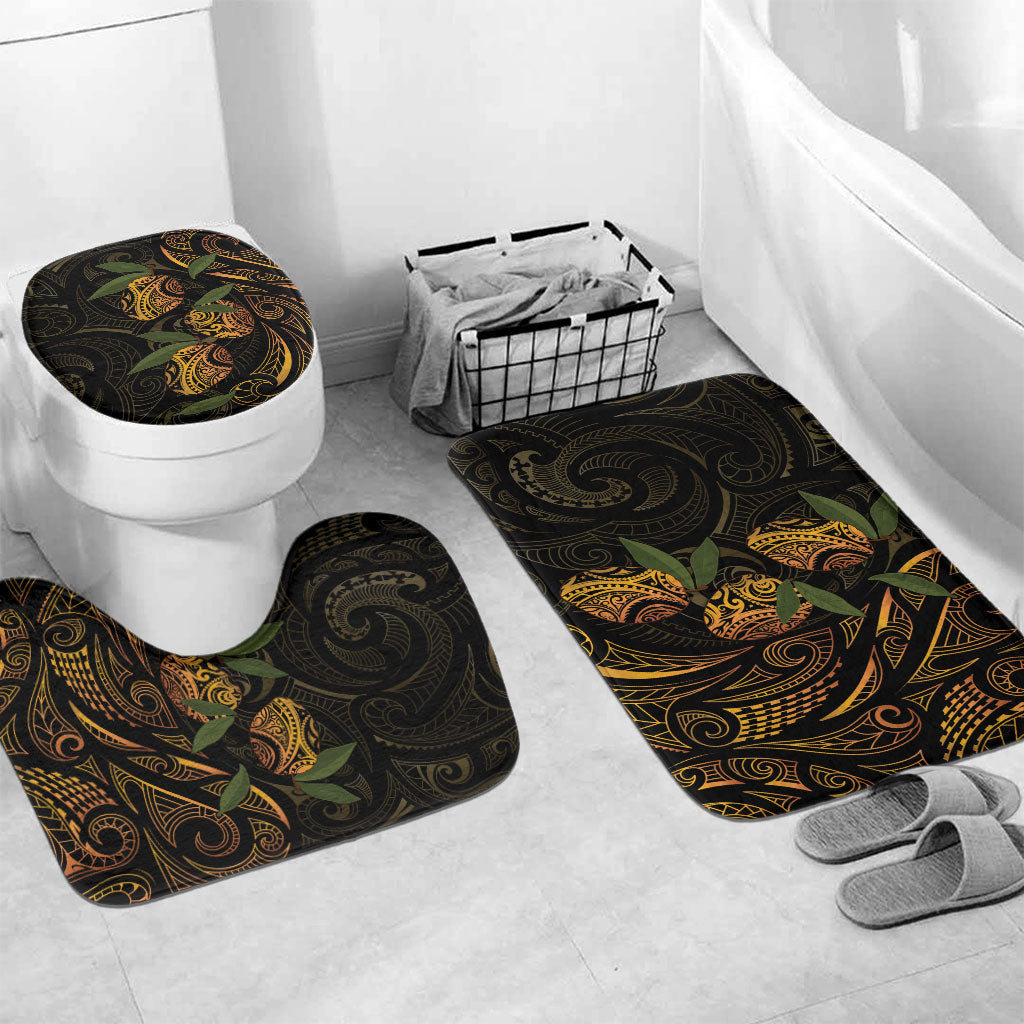 Hawaiian Mango Tribal Tattoo Bathroom Set Gold Pacific Traditional Pattern LT9 Mat Set Only (3 pcs) One Size Gold - Polynesian Pride