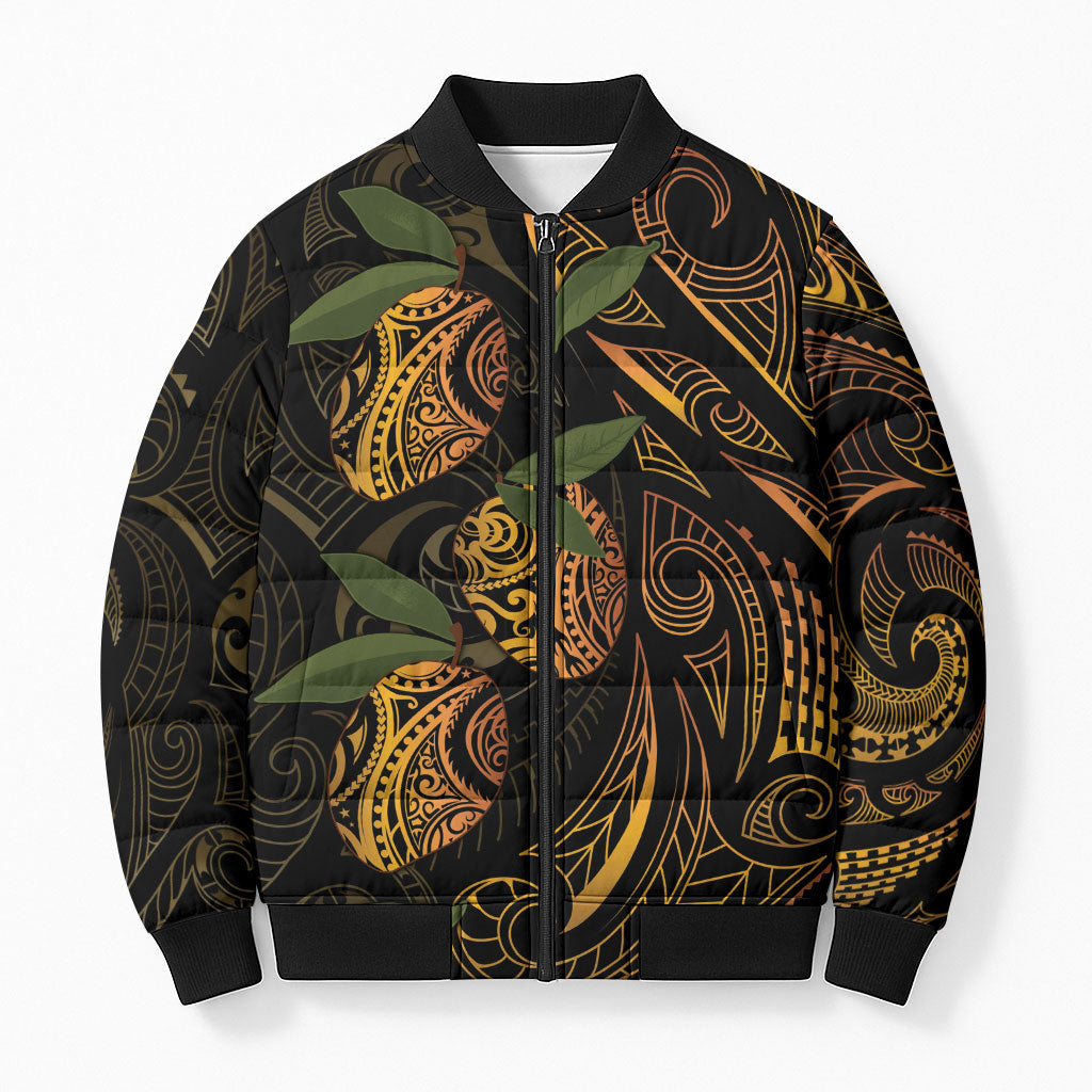 Hawaiian Mango Tribal Tattoo Bomber Puffer Jacket Gold Pacific Traditional Pattern LT9 Unisex Gold - Polynesian Pride
