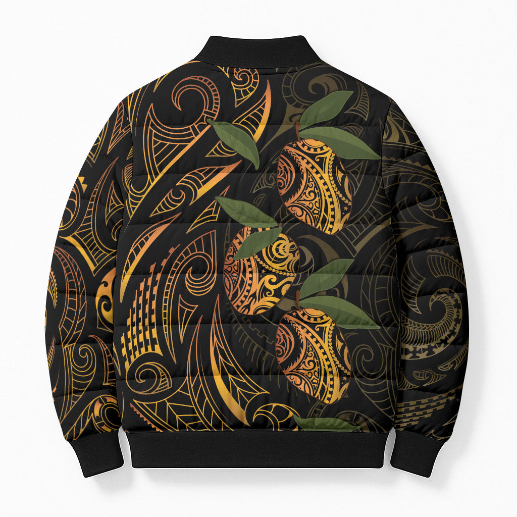 Hawaiian Mango Tribal Tattoo Bomber Puffer Jacket Gold Pacific Traditional Pattern LT9 - Polynesian Pride