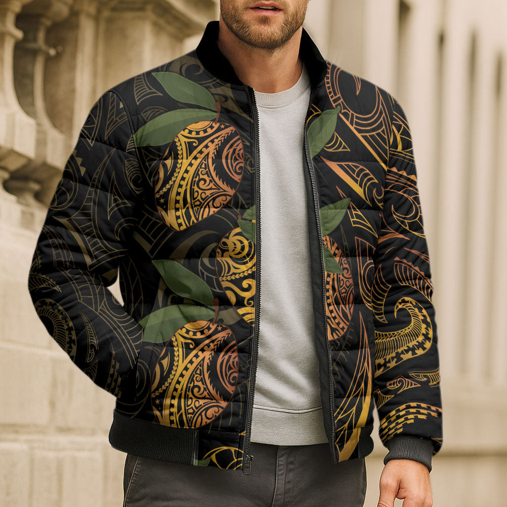 Hawaiian Mango Tribal Tattoo Bomber Puffer Jacket Gold Pacific Traditional Pattern LT9 - Polynesian Pride