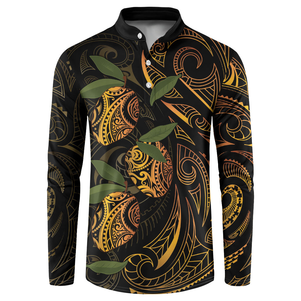 Hawaiian Mango Tribal Tattoo Button Sweatshirt Gold Pacific Traditional Pattern LT9 Gold - Polynesian Pride
