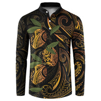Hawaiian Mango Tribal Tattoo Button Sweatshirt Gold Pacific Traditional Pattern LT9 Gold - Polynesian Pride