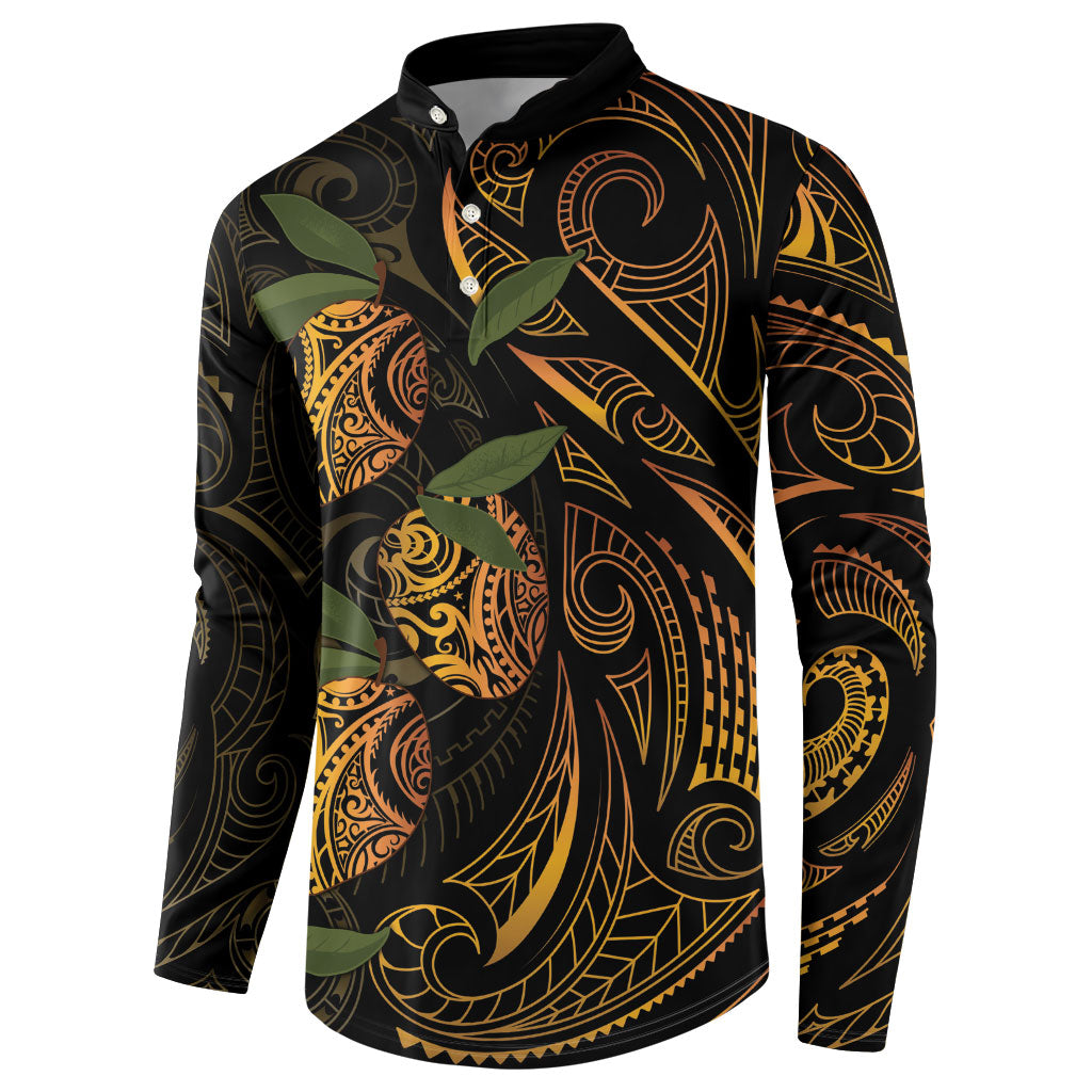 Hawaiian Mango Tribal Tattoo Button Sweatshirt Gold Pacific Traditional Pattern LT9 - Polynesian Pride