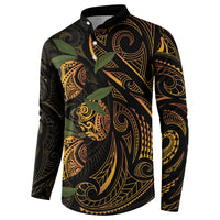 Hawaiian Mango Tribal Tattoo Button Sweatshirt Gold Pacific Traditional Pattern LT9 - Polynesian Pride