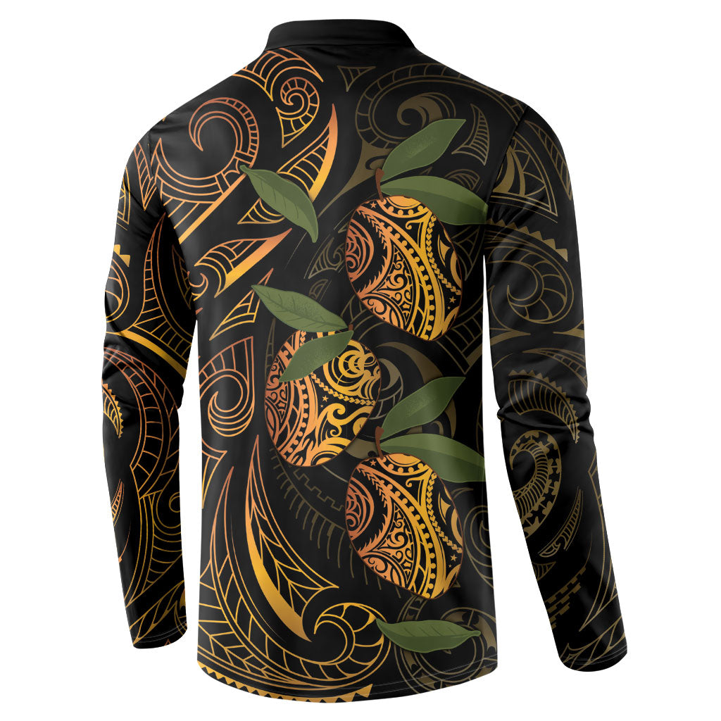 Hawaiian Mango Tribal Tattoo Button Sweatshirt Gold Pacific Traditional Pattern LT9 - Polynesian Pride