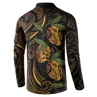Hawaiian Mango Tribal Tattoo Button Sweatshirt Gold Pacific Traditional Pattern LT9 - Polynesian Pride