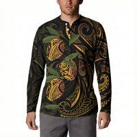 Hawaiian Mango Tribal Tattoo Button Sweatshirt Gold Pacific Traditional Pattern LT9 - Polynesian Pride
