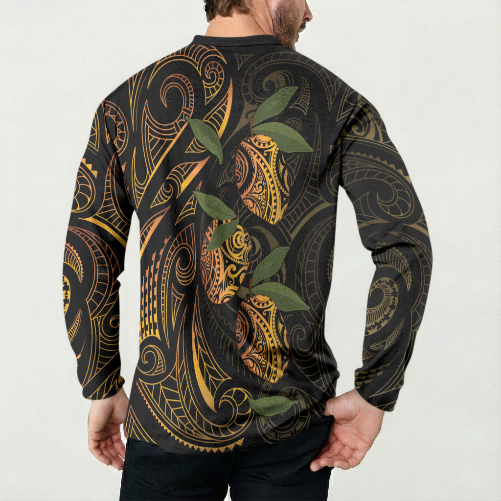 Hawaiian Mango Tribal Tattoo Button Sweatshirt Gold Pacific Traditional Pattern LT9 - Polynesian Pride