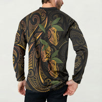 Hawaiian Mango Tribal Tattoo Button Sweatshirt Gold Pacific Traditional Pattern LT9 - Polynesian Pride