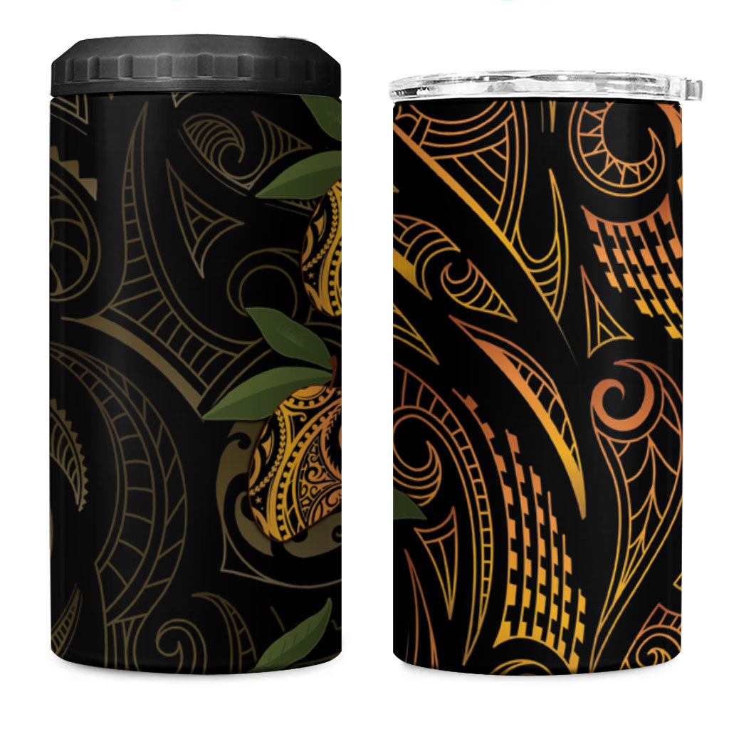 Hawaiian Mango Tribal Tattoo 4 in 1 Can Cooler Tumbler Gold Pacific Traditional Pattern LT9 One Size: 16 oz Gold - Polynesian Pride