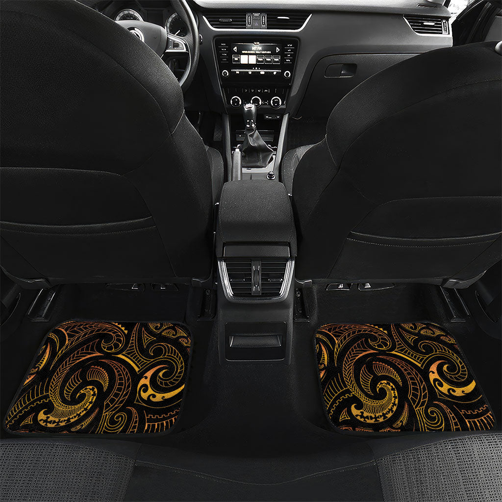 Hawaiian Mango Tribal Tattoo Car Mats Gold Pacific Traditional Pattern LT9 Set 2pcs - Back Gold - Polynesian Pride