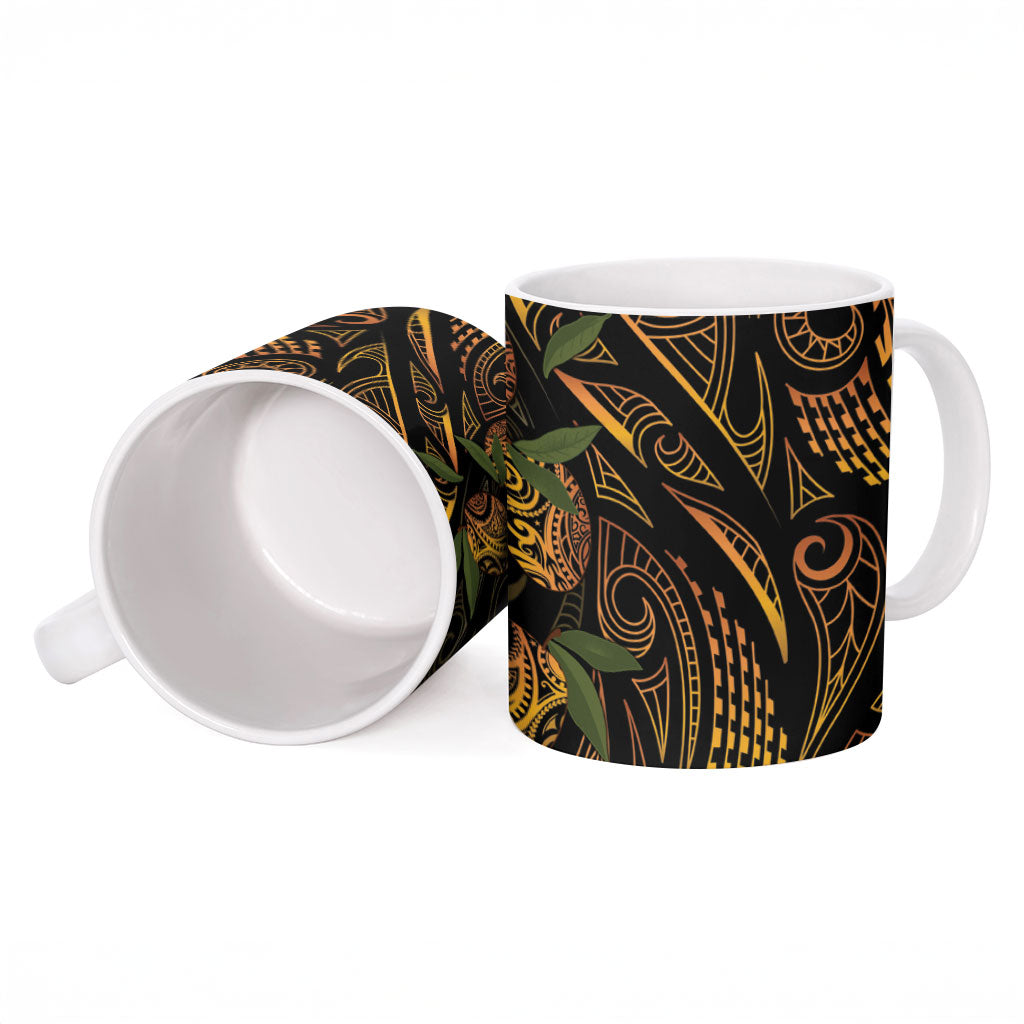 Hawaiian Mango Tribal Tattoo Ceramic Mug Gold Pacific Traditional Pattern LT9 - Polynesian Pride