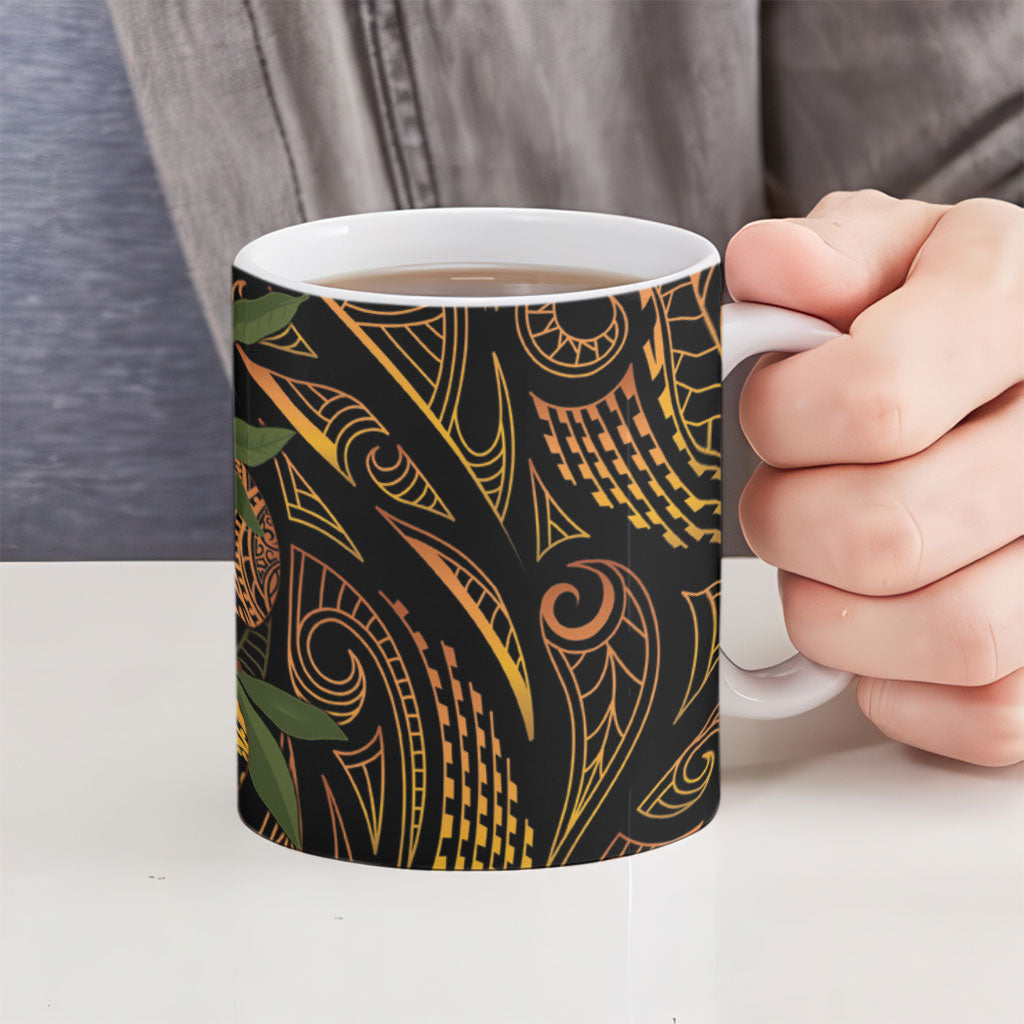 Hawaiian Mango Tribal Tattoo Ceramic Mug Gold Pacific Traditional Pattern LT9 - Polynesian Pride