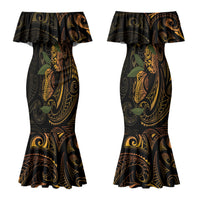 Hawaiian Mango Tribal Tattoo Couples Matching Mermaid Dress and Hawaiian Shirt Gold Pacific Traditional Pattern LT9 - Polynesian Pride