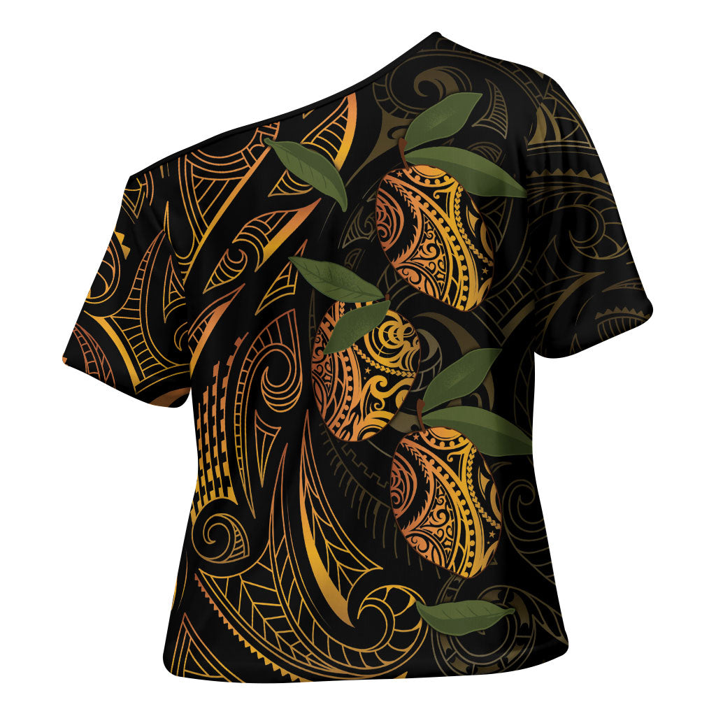 Hawaiian Mango Tribal Tattoo Cross Shoulder Shirt Gold Pacific Traditional Pattern LT9 - Polynesian Pride
