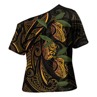 Hawaiian Mango Tribal Tattoo Cross Shoulder Shirt Gold Pacific Traditional Pattern LT9 - Polynesian Pride