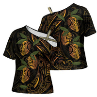Hawaiian Mango Tribal Tattoo Cross Shoulder Shirt Gold Pacific Traditional Pattern LT9 - Polynesian Pride
