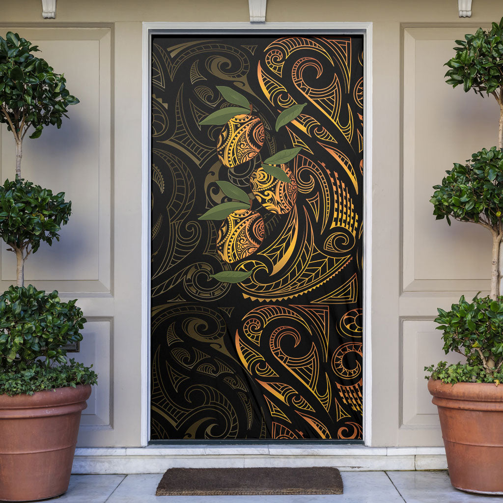 Hawaiian Mango Tribal Tattoo Door Cover Gold Pacific Traditional Pattern LT9 Gold - Polynesian Pride