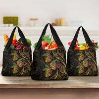 Hawaiian Mango Tribal Tattoo Grocery Bag Gold Pacific Traditional Pattern LT9 3-pack One Size Gold - Polynesian Pride