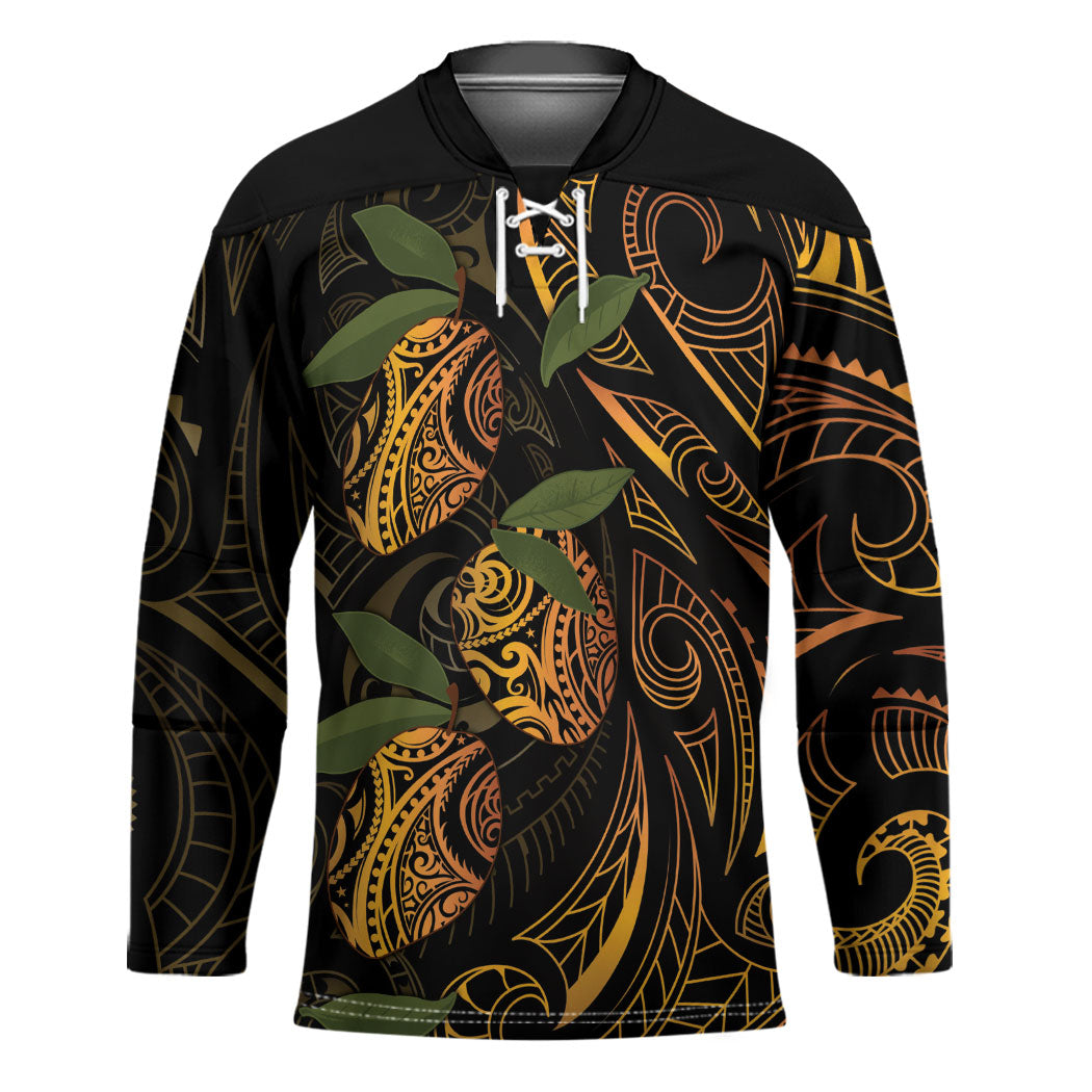 Hawaiian Mango Tribal Tattoo Hockey Jersey Gold Pacific Traditional Pattern LT9 Unisex Gold - Polynesian Pride
