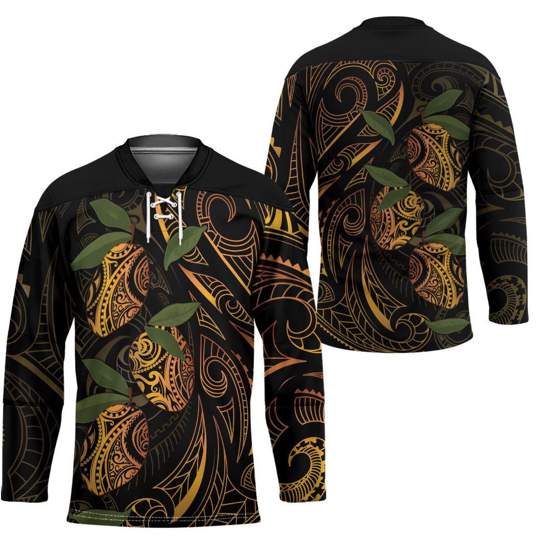Hawaiian Mango Tribal Tattoo Hockey Jersey Gold Pacific Traditional Pattern LT9 - Polynesian Pride