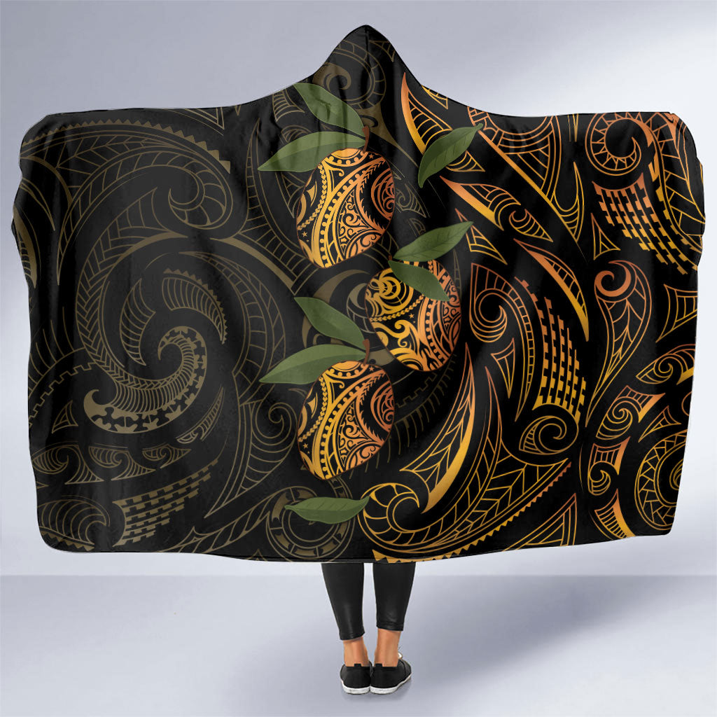 Hawaiian Mango Tribal Tattoo Hooded Blanket Gold Pacific Traditional Pattern LT9 One Size Gold - Polynesian Pride