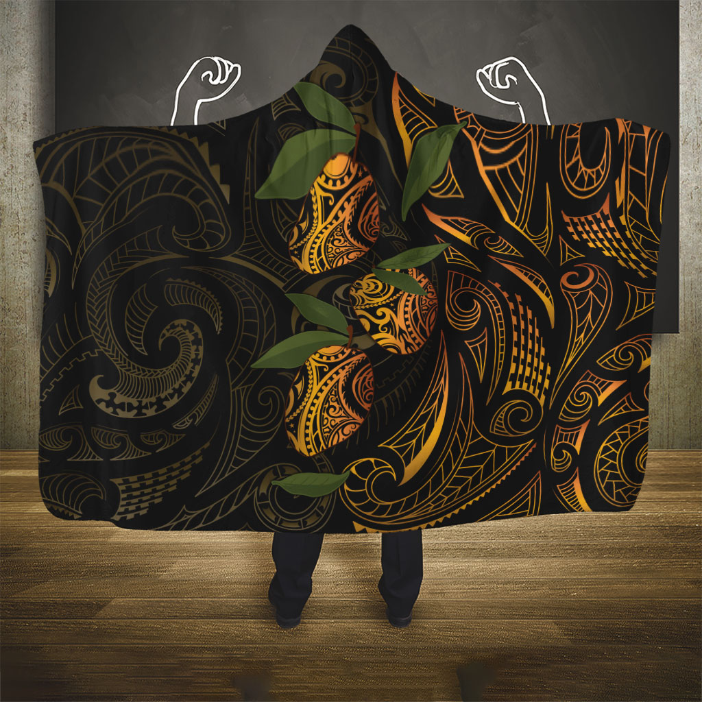 Hawaiian Mango Tribal Tattoo Hooded Blanket Gold Pacific Traditional Pattern LT9 - Polynesian Pride