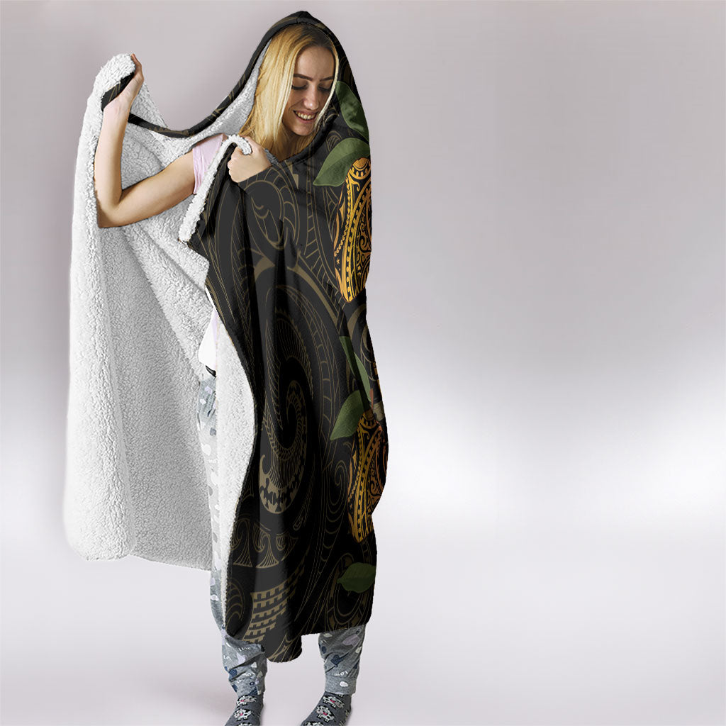 Hawaiian Mango Tribal Tattoo Hooded Blanket Gold Pacific Traditional Pattern LT9 - Polynesian Pride