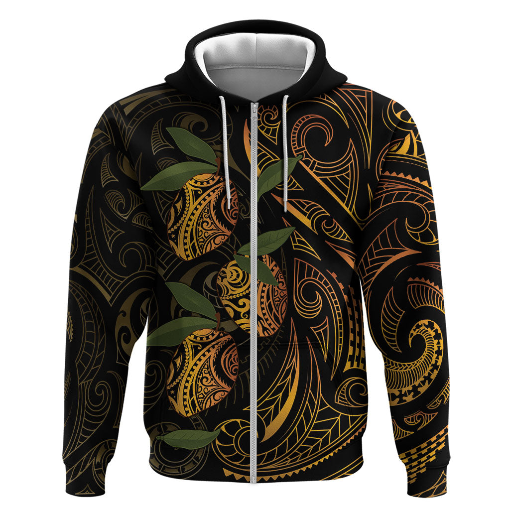 Hawaiian Mango Tribal Tattoo Hoodie Gold Pacific Traditional Pattern LT9 Zip Hoodie Gold - Polynesian Pride