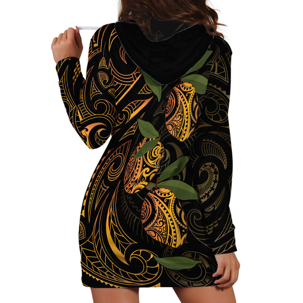Hawaiian Mango Tribal Tattoo Hoodie Dress Gold Pacific Traditional Pattern LT9 - Polynesian Pride