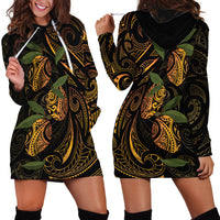Hawaiian Mango Tribal Tattoo Hoodie Dress Gold Pacific Traditional Pattern LT9 - Polynesian Pride