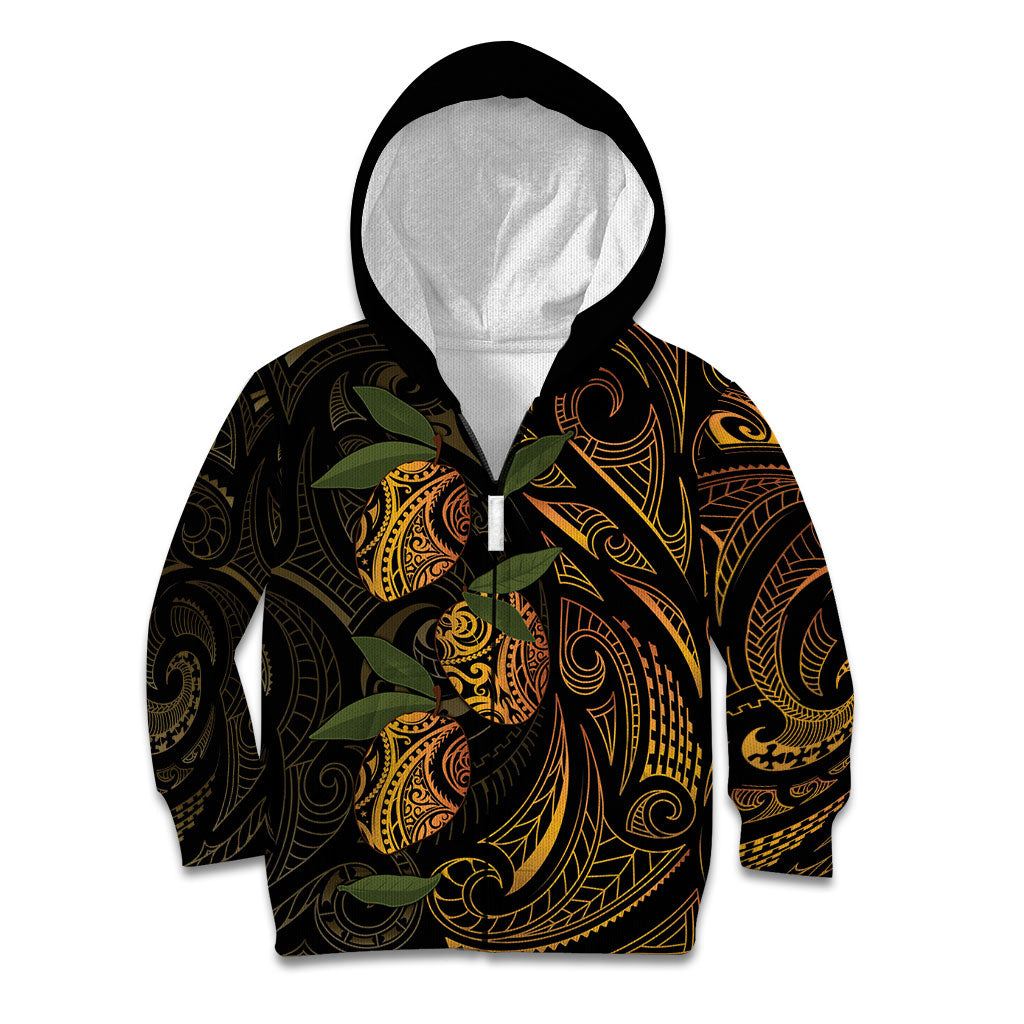 Hawaiian Mango Tribal Tattoo Kid Hoodie Gold Pacific Traditional Pattern LT9 Zip Hoodie Gold - Polynesian Pride