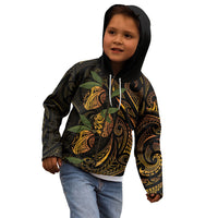 Hawaiian Mango Tribal Tattoo Kid Hoodie Gold Pacific Traditional Pattern LT9 - Polynesian Pride