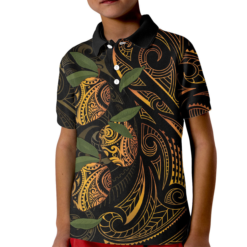 Hawaiian Mango Tribal Tattoo Kid Polo Shirt Gold Pacific Traditional Pattern LT9 Kid Gold - Polynesian Pride