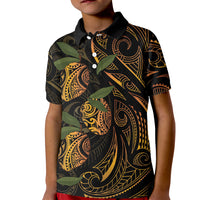 Hawaiian Mango Tribal Tattoo Kid Polo Shirt Gold Pacific Traditional Pattern LT9 Kid Gold - Polynesian Pride