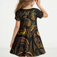 Hawaiian Mango Tribal Tattoo Kid Short Sleeve Dress Gold Pacific Traditional Pattern LT9 - Polynesian Pride