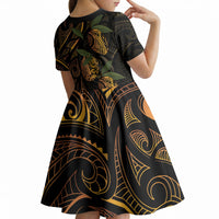 Hawaiian Mango Tribal Tattoo Kid Short Sleeve Dress Gold Pacific Traditional Pattern LT9 - Polynesian Pride