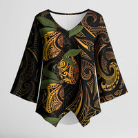 Hawaiian Mango Tribal Tattoo Kimono Sleeve Blouse Gold Pacific Traditional Pattern LT9 Female Gold - Polynesian Pride