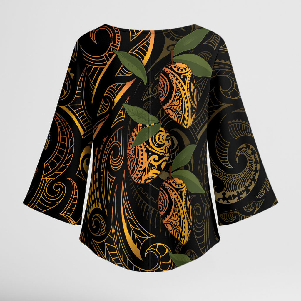 Hawaiian Mango Tribal Tattoo Kimono Sleeve Blouse Gold Pacific Traditional Pattern LT9 - Polynesian Pride