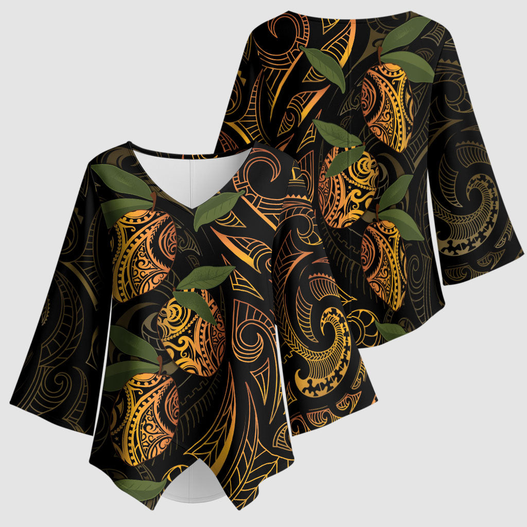 Hawaiian Mango Tribal Tattoo Kimono Sleeve Blouse Gold Pacific Traditional Pattern LT9 - Polynesian Pride