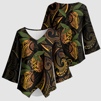 Hawaiian Mango Tribal Tattoo Kimono Sleeve Blouse Gold Pacific Traditional Pattern LT9 - Polynesian Pride